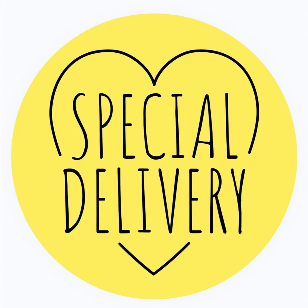 50 SHIPPING STICKERS - 2” ROUND - SPECIAL DELIVERY - YELLOW